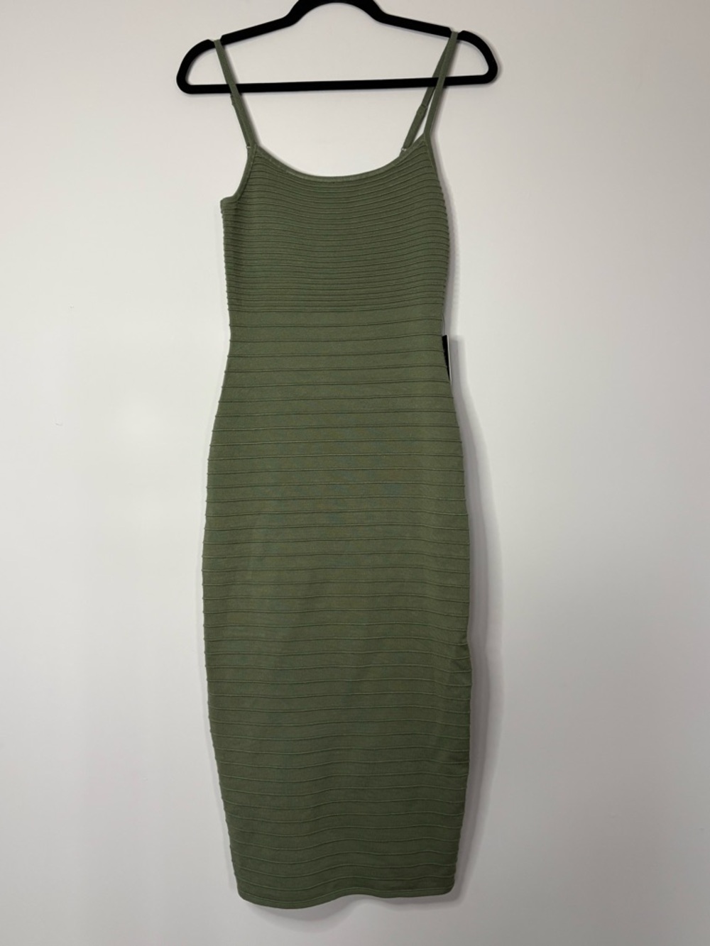 BNWT Express Contour Ribbed Scoop Neck Midi Army Green Sweater Dress Fitted